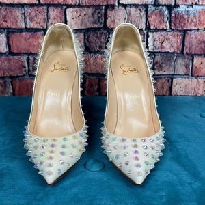 Christian Louboutin Pigalle Follies Aurora Borealis/White Spikes 100 Pumps